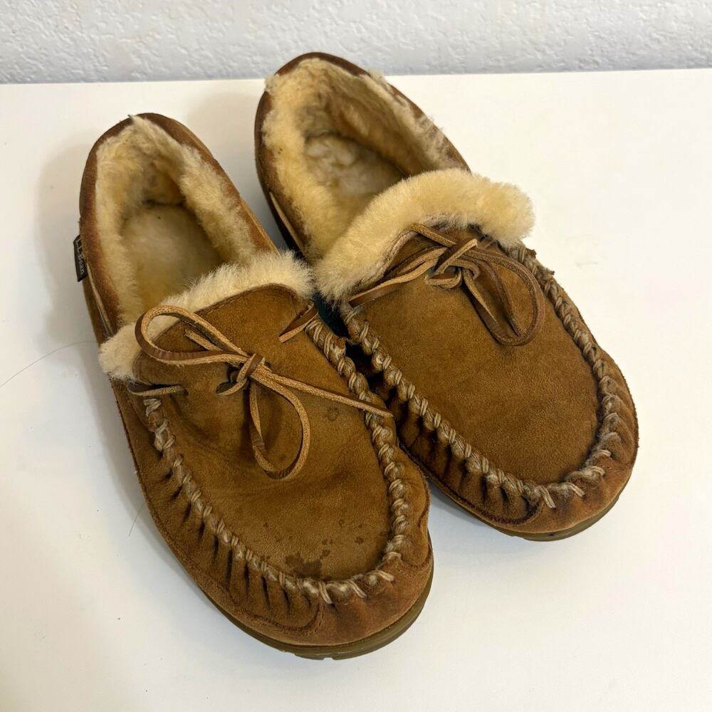 L.L.Bean Wicked Good Moccasins Men’s 9 Wide Brown Suede Shearling Cozycore